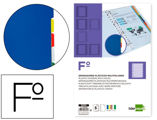 [2008922] LIDERPAPEL - SEPARADOR PLASTICO JUEGO DE 5 SEPARADORES FOLIO 16 TALADROS (Ref.SP02)
