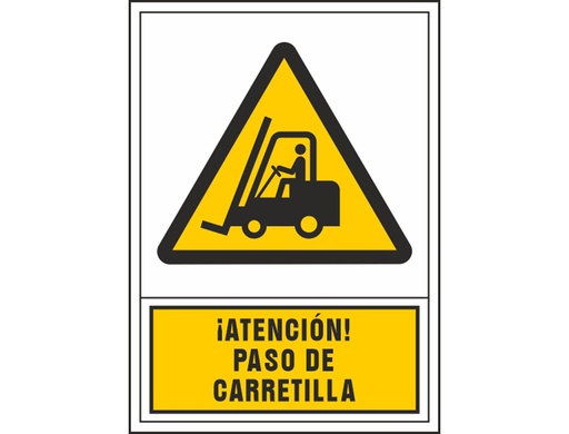 [2076020] SYSSA - PICTOGRAMA SEÑAL DE ADVERTENCIA ATENCION! PASO DE CARRETILLA EN PVC 245X345 MM (Ref.2066)