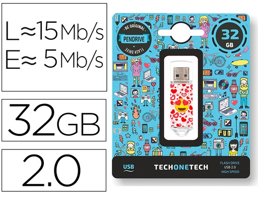 [9161831] TECH ON TECH - Memoria usb emojitech heart eyes 32 gb (Ref. TEC4502-32)