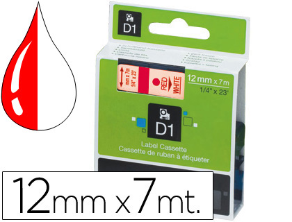 [9018600] DYMO - Etiquetas D1 12 mm Adhesivo permanente Rojo/Blanco (Ref.S0720550)