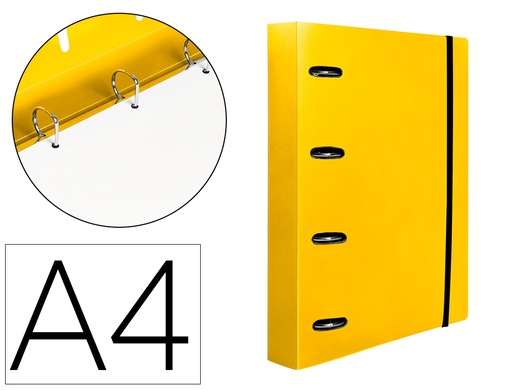 [2160029] LIDERPAPEL - Carpeta con recambio A4 cuadro 5mm 100 hojas 80g polipropileno 4 anillas 25mm color amarillo (Ref. CH57)