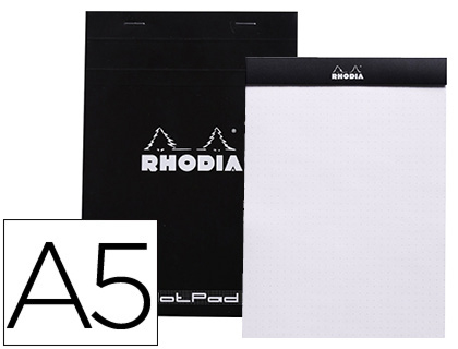 [9155110] RHODIA - Bloc nota black dot pad din a5 80 hojas 80 g/m2 liso con puntos negros 5 mm perforado (Ref. 16559C)