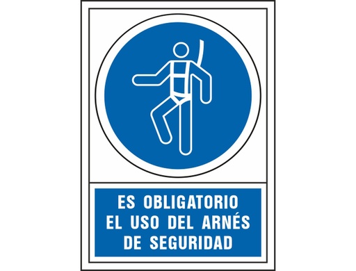 [2076029] SYSSA - PICTOGRAMA SEÑAL DE OBLIGACION ES OBLIGATORIO EL USO DE ARNES DE SEGURIDAD EN PVC 245X345 MM (Ref.4001)
