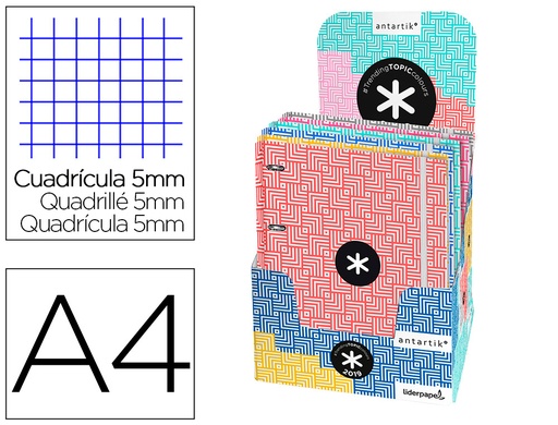 [2008154] ANTARTIK - Carpeta liderpapel con recambio A4 cuadro 5 mm forrada 4 anillas 25 mm trending topic 2019 colores (Ref. TT20)