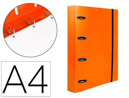 [2160030] LIDERPAPEL - Carpeta con recambio A4 cuadro 5mm 100 hojas 80g polipropileno 4 anillas 25mm color naranja (Ref. CH58)