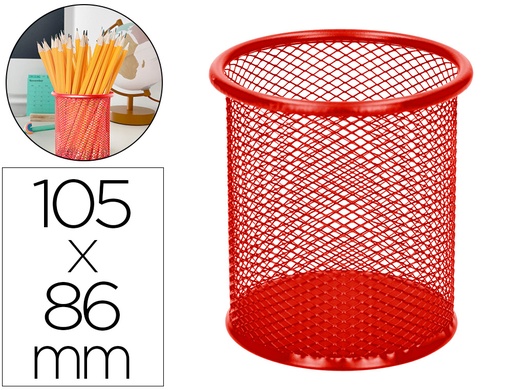 [2024222] Q-CONNECT - CUBILETE PORTALAPICES METAL REJILLA ROJO -MEDIDA DIAMETRO 86 ALTURA 105 (Ref.KF00882)