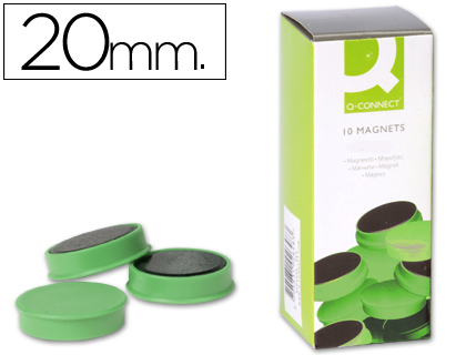 [2036224] Q-CONNECT - IMANES PARA SUJECION IDEAL PARA PIZARRAS MAGNETICAS20 MM VERDE -CAJA DE 10 IMANES (Ref.KF02635)