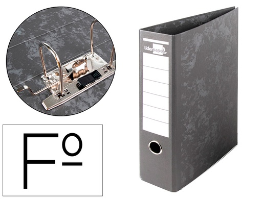 [2032077] LIDERPAPEL - ARCHIVADOR DE PALANCA FOLIO Cartón FORRADO SIN RADO LOMO 80MM NEGRO COMPRESOR METALICO (Ref.AZ08)