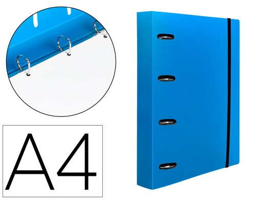 [2160026] LIDERPAPEL - Carpeta con recambio A4 cuadro 5mm 100 hojas 80g polipropileno 4 anillas mixtas 25mm azul (Ref. CH54)