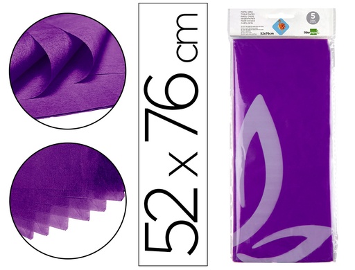 [2036079] LIDERPAPEL - PAPEL SEDA 52X76CM 18G/M2 BOLSA DE 5 HOJAS VIOLETA (Ref.SE12)