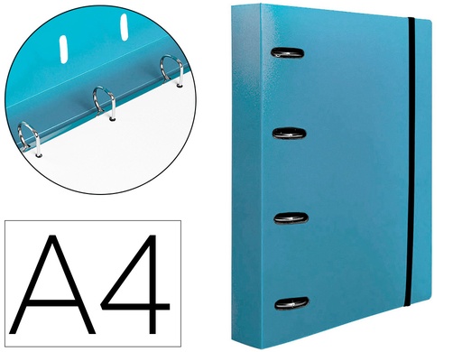 [2160032] LIDERPAPEL - Carpeta con recambio A4 cuadro 5mm 100 hojas 80g polipropileno 4 anillas mixtas 25mm celeste (Ref. CH60)