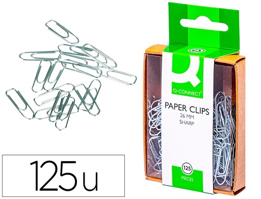[2028726] Q-CONNECT - CLIPS NIQUELADOS -26 MM -CAJA DE 125 UNIDADES (Ref.KF02021)