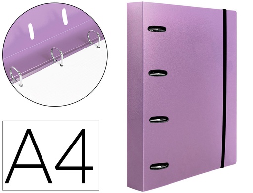 [2160031] LIDERPAPEL - Carpeta con recambio A4 cuadro 5mm 100 hojas 80g polipropileno 4 anillas mixtas 25mm lavanda (Ref. CH59)