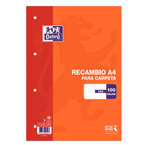 [1736679] OXFORD - Recambio de papel 100h A4 Liso (Ref.100430209)