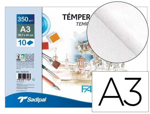 [2160421] FABRIANO - Bloc dibujo acuarela sadipal encolado din a3 10 hojas 350 g/m2 grano suave (Ref. F74233256)