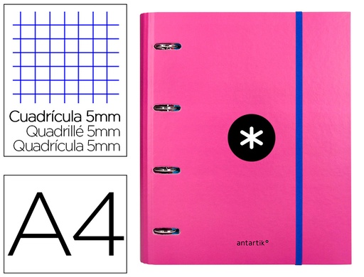 [2064661] LIDERPAPEL - CARPETA CON RECAMBIO Y SOLAPA ANTARTIK A4 CUADRO 5 MM FORRADA 4 ANILLAS REDONDAS 40MM COLOR ROSA (Ref.AW37)
