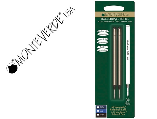 [2054451] MONTEVERDE - RECAMBIO ROLLER GEL COMPATIBLES CON LOS DE MONTBLANC BLISTER 2 UNIDADES COLOR NEGRO PUNTA MEDIA (Ref.M232-BK)