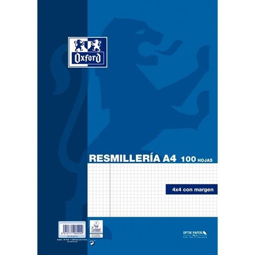 [1234002] OXFORD - Recambio de papel 100h A4 Cuadricula 4x4 (Ref.100430272)