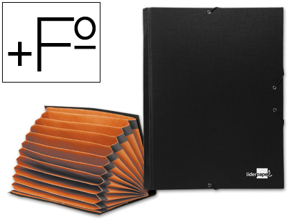 [2024082] LIDERPAPEL - CARPETA CLASIFICADORA 12 DEPARTAMENTOS FOLIO PROLONGADO Cartón FORRADO NEGRA FUELLE (Ref.CF02)