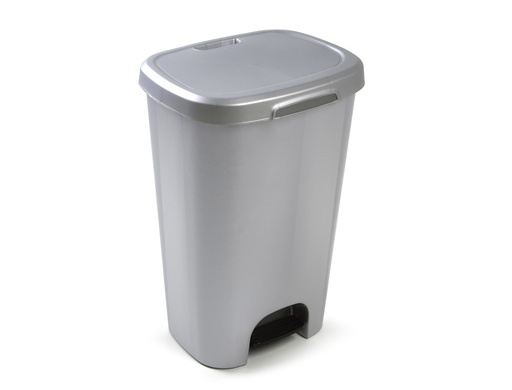 [2158566] PLASTICFORTE - Papelera contenedor plastico con tapadera y pedal 50 litros color plata 410x360x635 mm (Ref. 1214512)