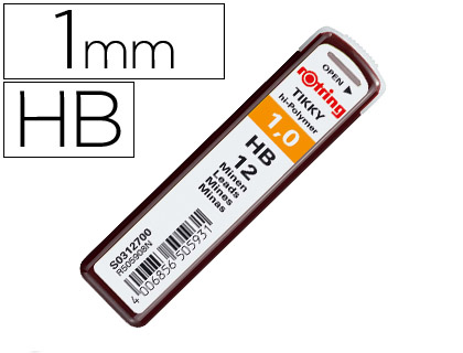 [9091030] ROTRING - Minas grafito 1 mm hb estuche de 12 minas (Ref. S0312700)