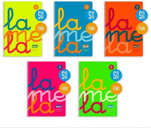 [1729602] LAMELA - Cuaderno polipropileno formato Folio cuadrícula 5x5 80 hojas 90g colores surtidos (Ref.7FTP005S)