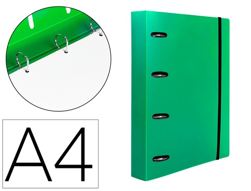 [2160028] LIDERPAPEL - Carpeta con recambio A4 cuadro 5mm 100 hojas 80g polipropileno 4 anillas mixtas 25mm verde (Ref. CH56)