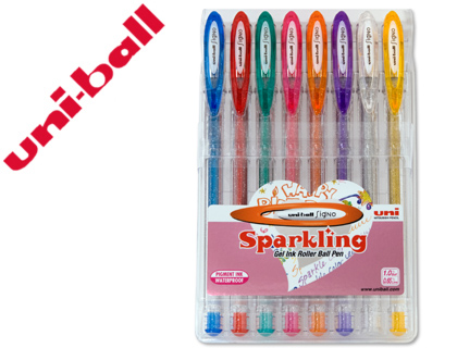[9059737] UNI-BALL - Estuche 8 u.Roller UM-120 Sparkling Signo Trazo 0,4 mm. Tinta gel purpurina. (Ref.182634337)