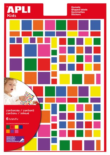 [9062827] APLI - B. 6 HOJAS DE GOMETS CUADRADOS (756U.)ADHESIVO REMOV 160x217MM. TAMAÑO Y COLORES SURTIDOS (Ref.12971)