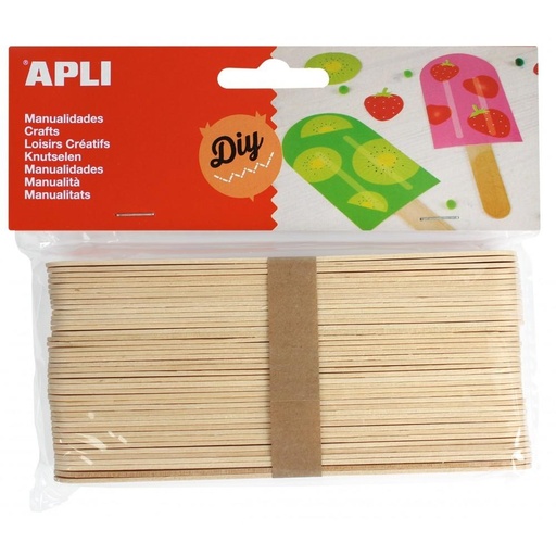[9936507] APLI - PALILLOS PLANOS MADERA NATURAL JUMBO 15 cm. BOLSA de 40 (Ref.13268)