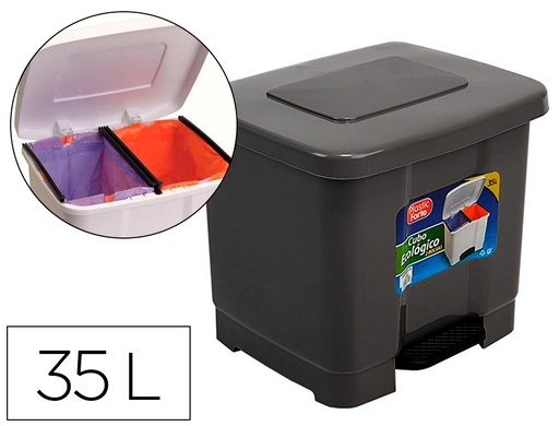 [2155913] PLASTICFORTE - Papelera contenedor plastico con pedal 2 compartimentos 35 litros gris oscuro (Ref. 1126522)