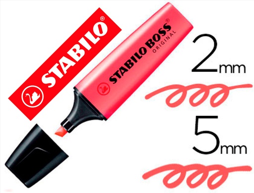 [9022765] STABILO - Marcador fluorescente Boss Original Trazo 2-5mm Punta biselada Tinta base agua Rojo (Ref.70/40)