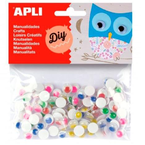 [9939541] APLI - OJOS MOVILES REDONDOS PUPILA 10 mm. COLORES BOLSA de 100 (Ref.13266)