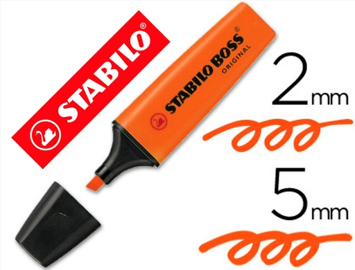 [9022767] STABILO - Marcador fluorescente Boss Original Trazo 2-5mm Tinta universal a base de agua Naranja (Ref.70/54)