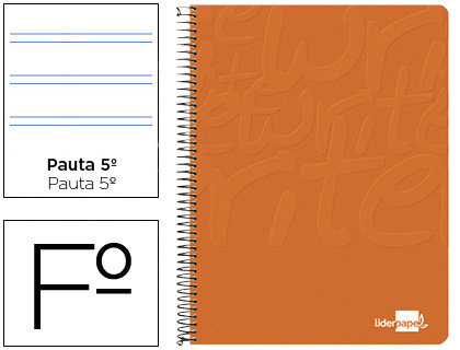 [2006138] LIDERPAPEL - CUADERNO ESPIRAL FOLIO WRITE TAPA BLANDA 80H 60GR PAUTA 2,5 MM CON MARGEN COLOR NARANJA (Ref.EW08)