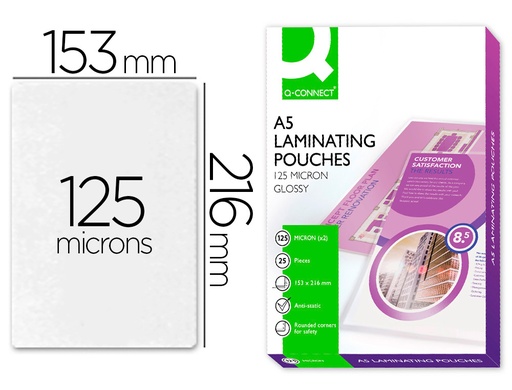 [2063418] Q-CONNECT - BOLSA DE PLASTIFICAR 153 X 216 MM 125 MC DIN A5 AUTOADHESIVAS CAJA DE 25 UNIDADES (Ref.KF11444)