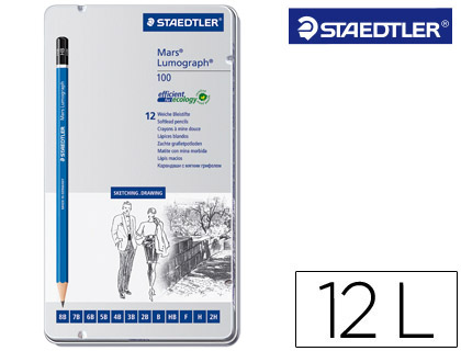 [2077496] STAEDTLER - LAPICES DE GRAFITO STRAEDTLER MARS LUMOGRAPH 100 CAJA METALICA DE 12 LAPICES 8B- 7B-6B-5B-4B-3B-2B-B-HB-F-H-2H (Ref.100 G12 S)