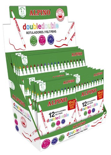 [9157284] ALPINO - Rotulador doble doble punta gruesa y punta fina expositor de 12 estuches de 10+2 unidades colores (Ref. AR000810)
