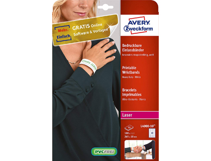 [2153616] AVERY - PULSERA IDENTIFICATIVA POLIETILENO BLANCA IMPRIMIBLE LASER 265X18 MM PACK DE 50 UNIDADES (Ref.L4000-5)