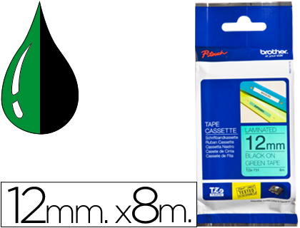 [9026821] BROTHER - Cinta Tze-731 Negro/Verde 12mmx8m (Ref.TZe731)
