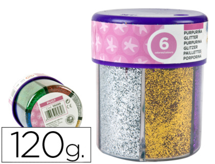 [2058289] LIDERPAPEL - PURPURINA FANTASIA COLORES METALICOS 6 COLORES SURTIDOS BOTE DE 120 GR (Ref.PU07)