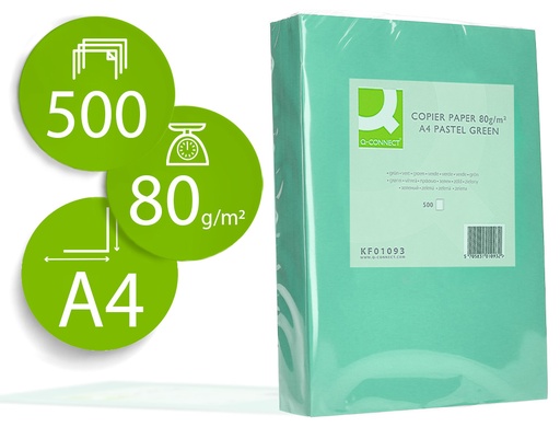 [2072054] Q-CONNECT - PAPEL COLOR DIN A4 80 GR VERDE PAQUETE DE 500 HOJAS (Ref.KF01093)