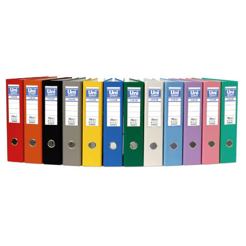 [9935588] UNISYSTEM - ARCHIVADOR palanca CARTON FORRADO RADO Fº 65mm ROJO (Ref.92477)