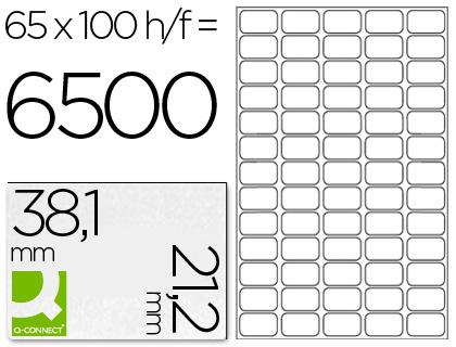 [2152586] Q-CONNECT - ETIQUETA ADHESIVA TAMAÑO 38,1X21,2 MM FOTOCOPIADORA LASER INK-JET CAJA CON 100 HOJAS DIN A4 (Ref.KF15386)