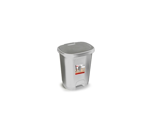 [2158564] PLASTICFORTE - Papelera contenedor plastico con tapadera y pedal 18 litros color plata 330x280x405 mm (Ref. 1230712)