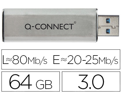 [2075567] Q-CONNECT - MEMORIA USB FLASH 64 GB 3.0 (CANON L.P.I. 0,24€ Incluido) (Ref.KF16371)