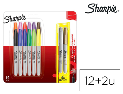 [9153676] SHARPIE - ROTULADORES PERMANENTE PUNTA FINA BLISTER DE 12 UNIDADES COLORES SURTIDOS + 2 UNIDADES COLOR (Ref.2061126)