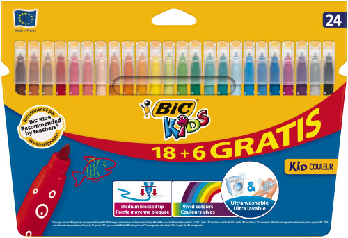[2064897] BIC KIDS - ROTULADOR COULEUR ESTUCHE DE 18 + 6 COLORES TINTA BASE DE AGUA LAVABLE (Ref.841803)