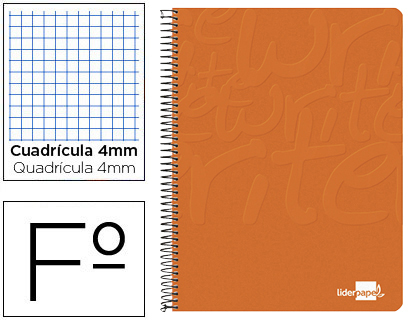 [2006118] LIDERPAPEL - CUADERNO ESPIRAL FOLIO WRITE TAPA BLANDA 80H 60GR CUADRO 4MM CON MARGEN COLOR NARANJA (Ref.BF95)