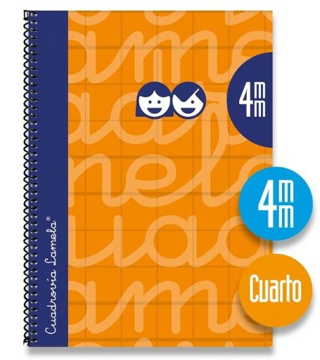 [1133937] LAMELA - Cuaderno espiral 4º Naranja 80 h cuadrícula 4 (Ref.7CTE004N)